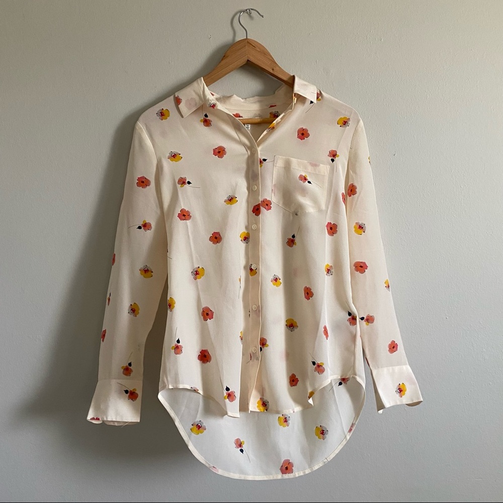 NWT Gorgeous Silk Madewell Button Down Blouse with Watercolor Poppies/Flowers